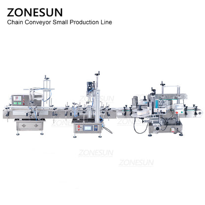 ZONESUN Piccola linea di produzione di tappatura di riempimento pneumatica automatica ed etichettatura piatta