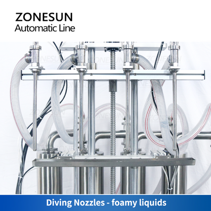 ZONESUN ZS‑FAL180X8 4‑Head Piston Pump Filling Capping Labeling Line