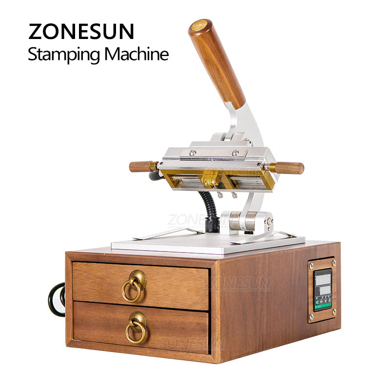 ZONESUN WT‑90XT Walnut Desktop Hot Stamping Machine with Drawer