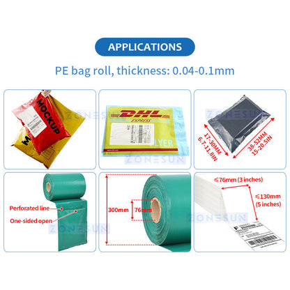 ZONESUN ZS-TB103 Automatic Courier Bag Sealing and Labeling Machine