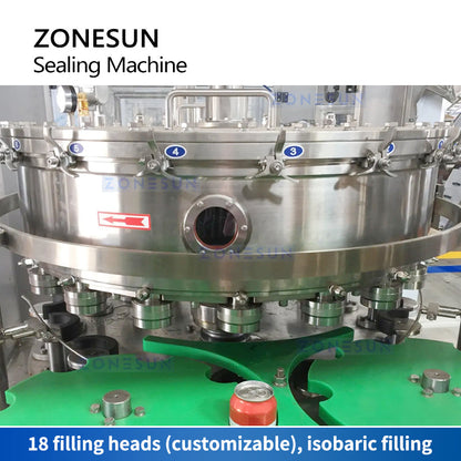 ZONESUN ZS-CFS18-4 Auto Liquid Can Isobaric Filling Sealing Machine