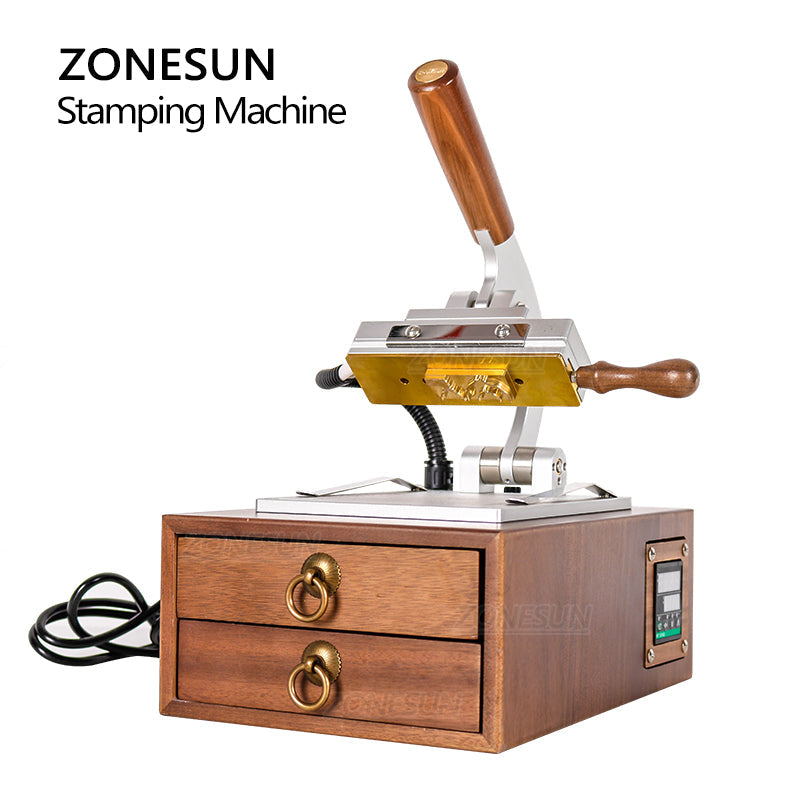 ZONESUN WT‑90XT Walnut Desktop Hot Stamping Machine with Drawer