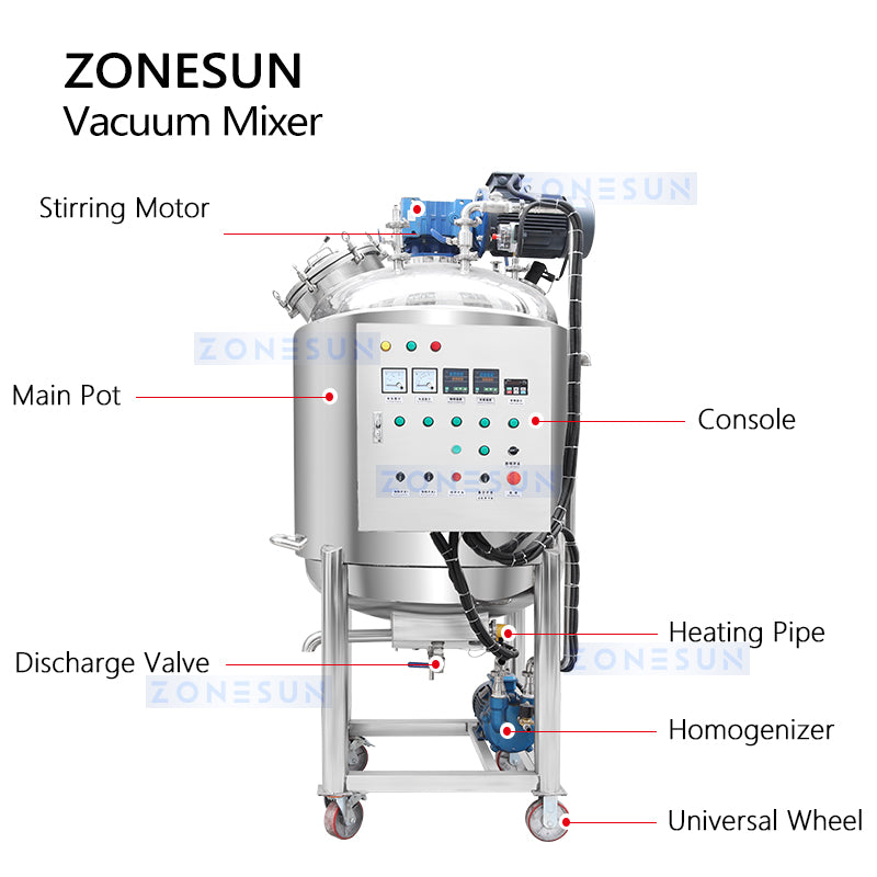 ZONESUN ZS-VM500 Vacuum Heating Mixing Tank for Food and Cosmetics