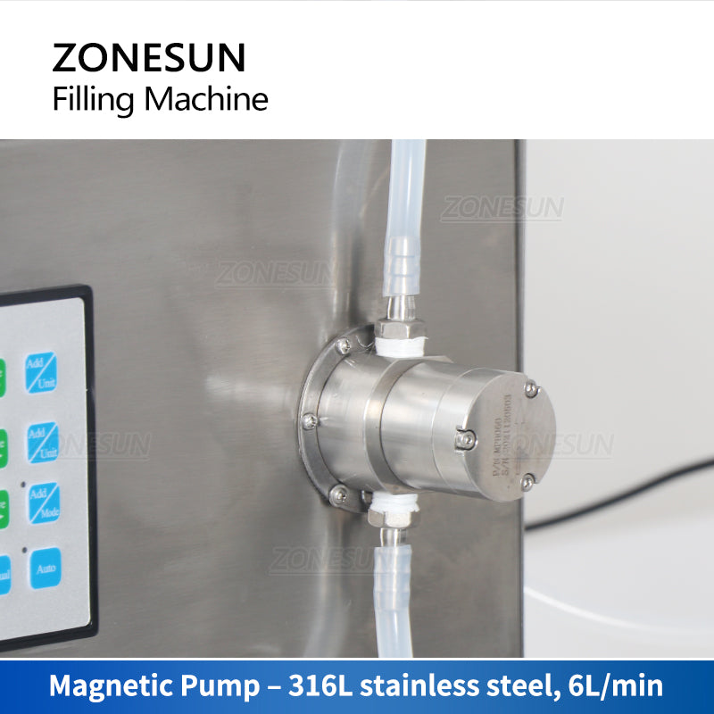 ZONESUN ZS-DTMP1D Magnetic Pump Liquid Filling Machine with Conveyor