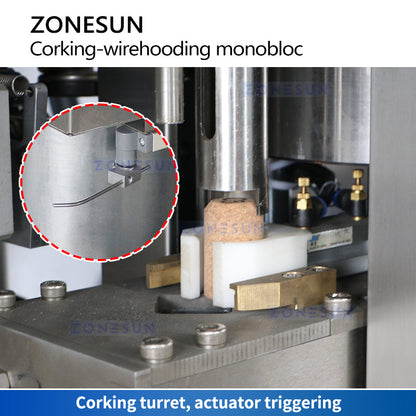 ZONESUN ZS-YG17 Automatic Wine Bottle Corking and Wire Hooding Machine
