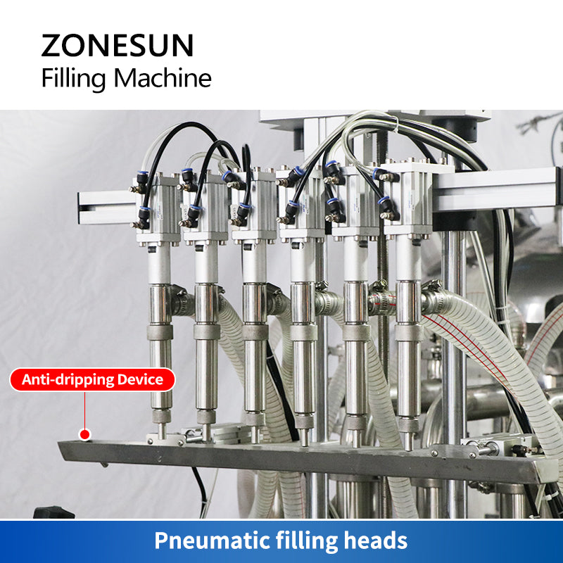 ZONESUN ZS‑YT6T‑6V 6‑Head Piston Pump Liquid Filler with Mixing Tank