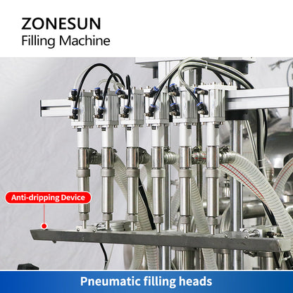ZONESUN ZS‑YT6T‑6V 6‑Head Piston Pump Liquid Filler with Mixing Tank