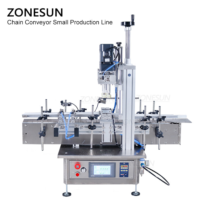 ZONESUN Piccola linea di produzione di tappatura di riempimento pneumatica automatica ed etichettatura piatta