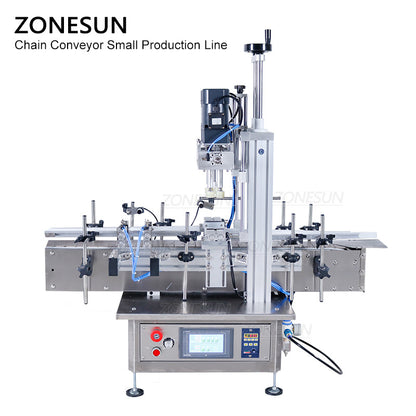ZONESUN Piccola linea di produzione di tappatura di riempimento pneumatica automatica ed etichettatura piatta