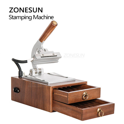 ZONESUN WT‑90XT Walnut Desktop Hot Stamping Machine with Drawer