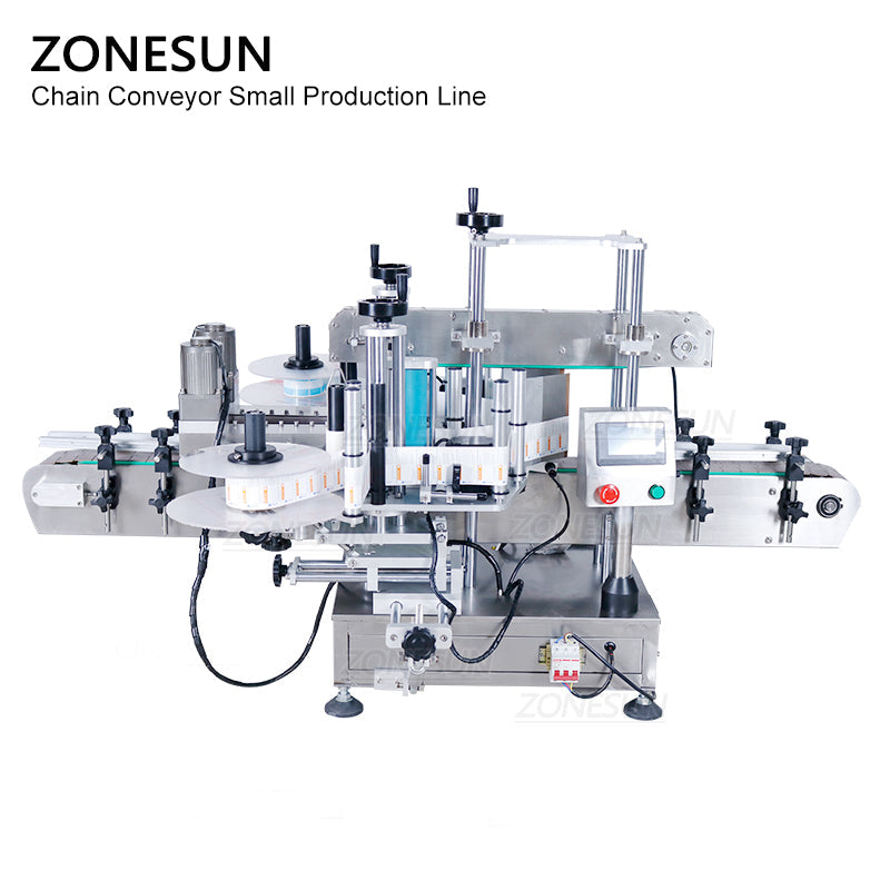 ZONESUN Piccola linea di produzione di tappatura di riempimento pneumatica automatica ed etichettatura piatta