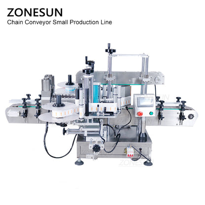 ZONESUN Piccola linea di produzione di tappatura di riempimento pneumatica automatica ed etichettatura piatta