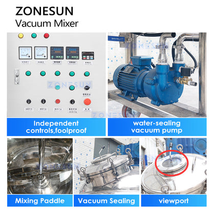 ZONESUN ZS-VM500 Vacuum Heating Mixing Tank for Food and Cosmetics