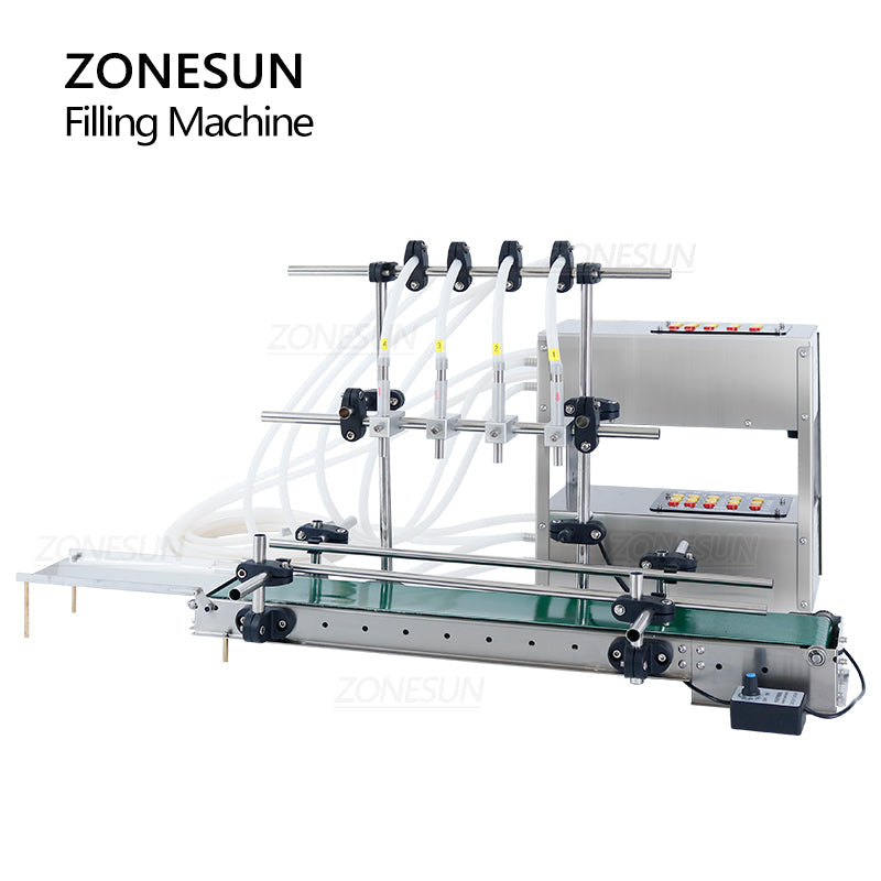 ZONESUN ZS-DTDP4G Auto 4-Nozzle Liquid Filling Machine with Conveyor