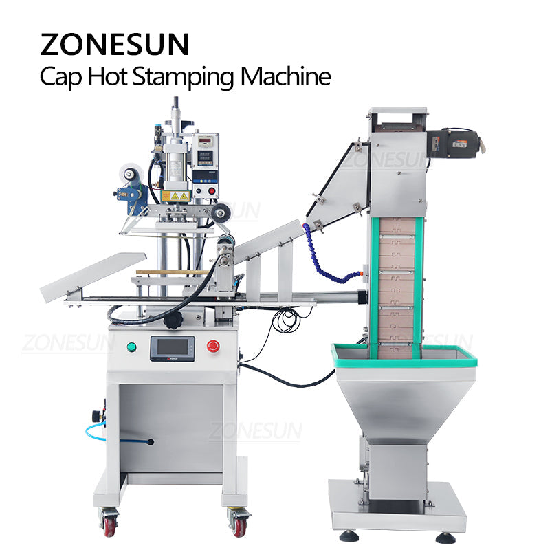 ZONESUN ZS‑819R2A Pneumatic Bottle Cap Hot Stamping Machine & Feeder
