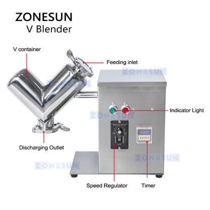 ZONESUN ZS‑V2 V‑type Powder Mixing Machine for Dry Powder & Granules