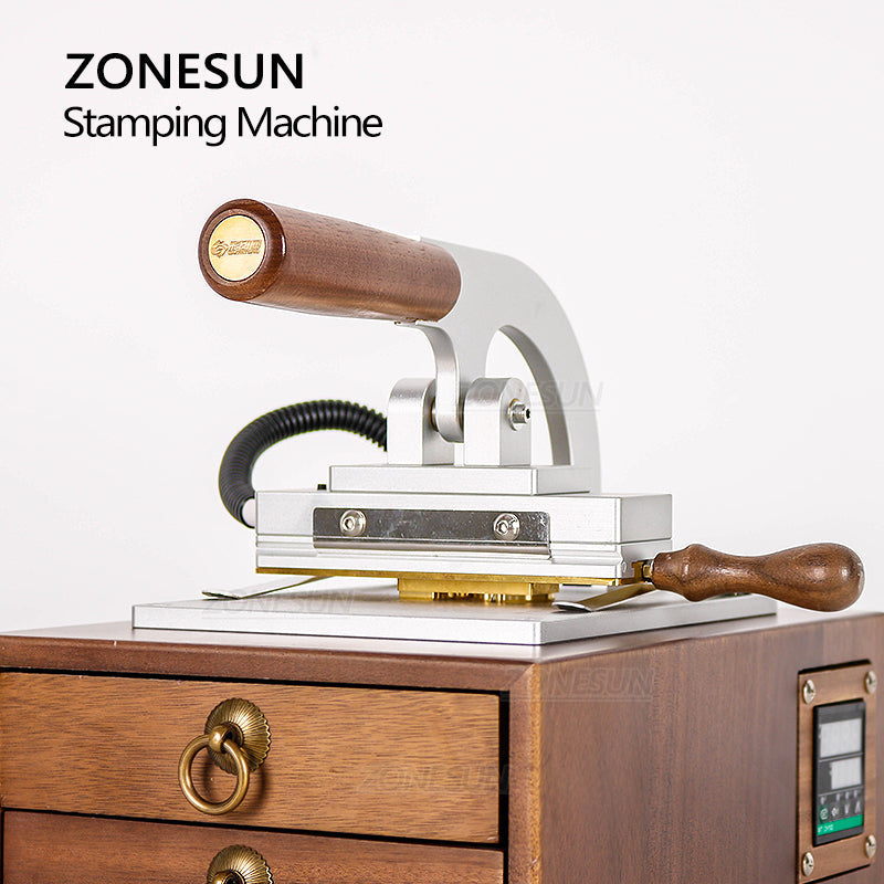 ZONESUN WT‑90XT Walnut Desktop Hot Stamping Machine with Drawer
