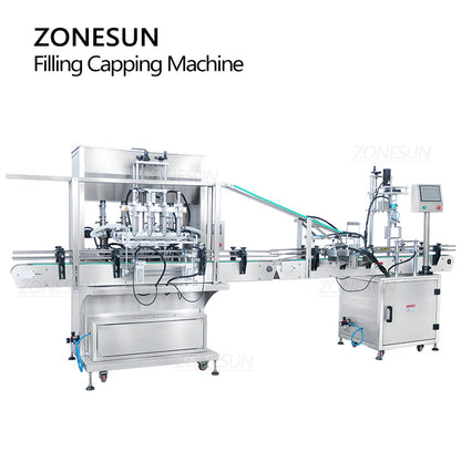 ZONESUN ZS-FAL180A9 4-Nozzle Paste Liquid Filling&Bottle Capping Line