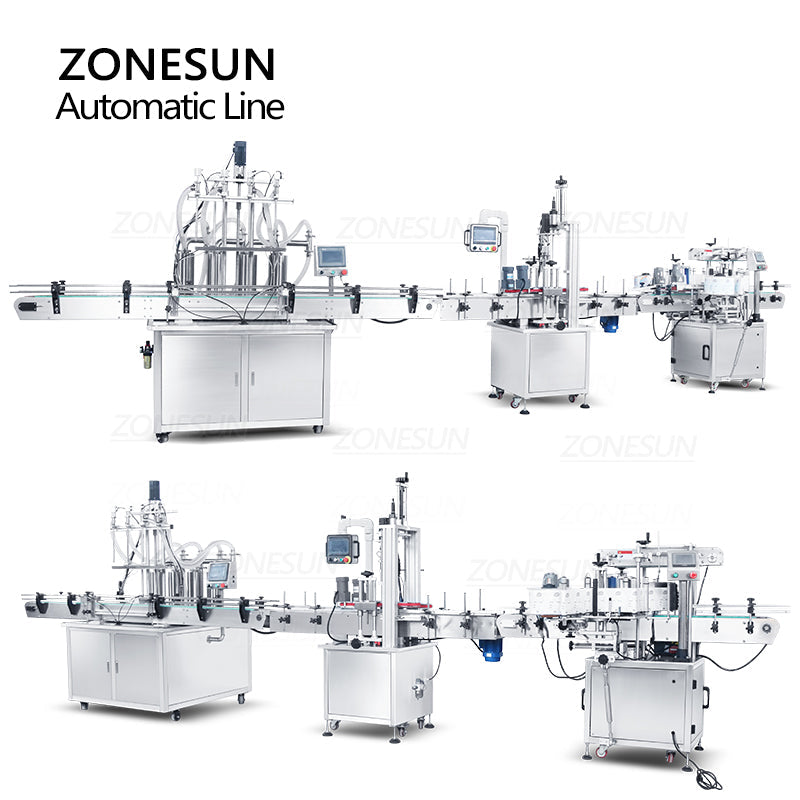 ZONESUN ZS‑FAL180X8 4‑Head Piston Pump Filling Capping Labeling Line