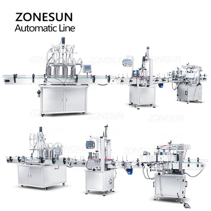 ZONESUN ZS‑FAL180X8 4‑Head Piston Pump Filling Capping Labeling Line