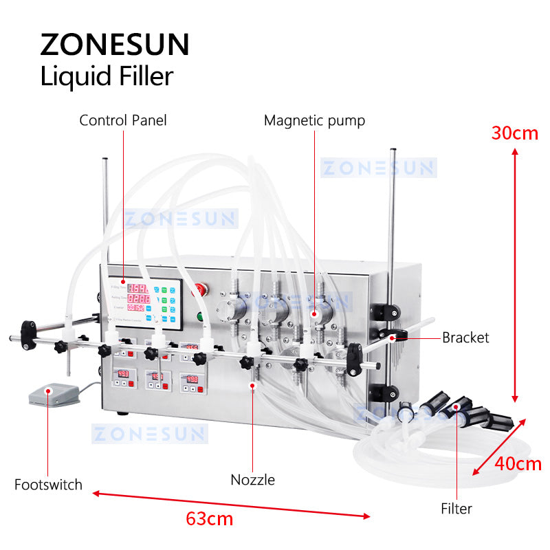 ZONESUN ZS-MP5000 Semi-automatic 6 Nozzles Magnetic Pump Filler