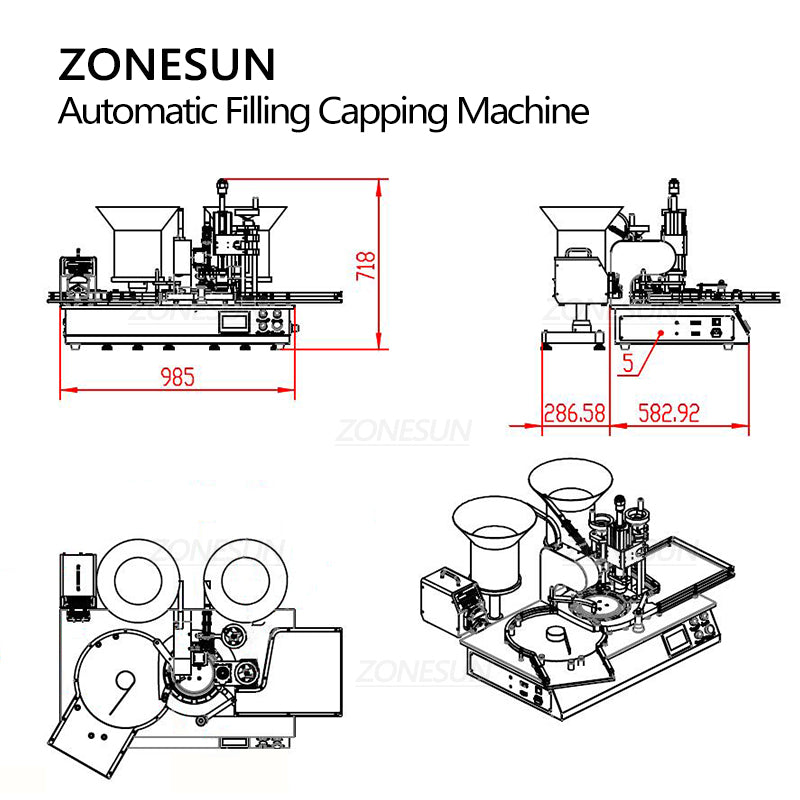 ZONESUN Macchina automatica per il riempimento e la tappatura di liquidi con pompa peristaltica per bottiglie di penicillina con alimentatore per tappi 