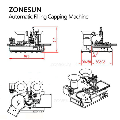 ZONESUN Macchina automatica per il riempimento e la tappatura di liquidi con pompa peristaltica per bottiglie di penicillina con alimentatore per tappi 