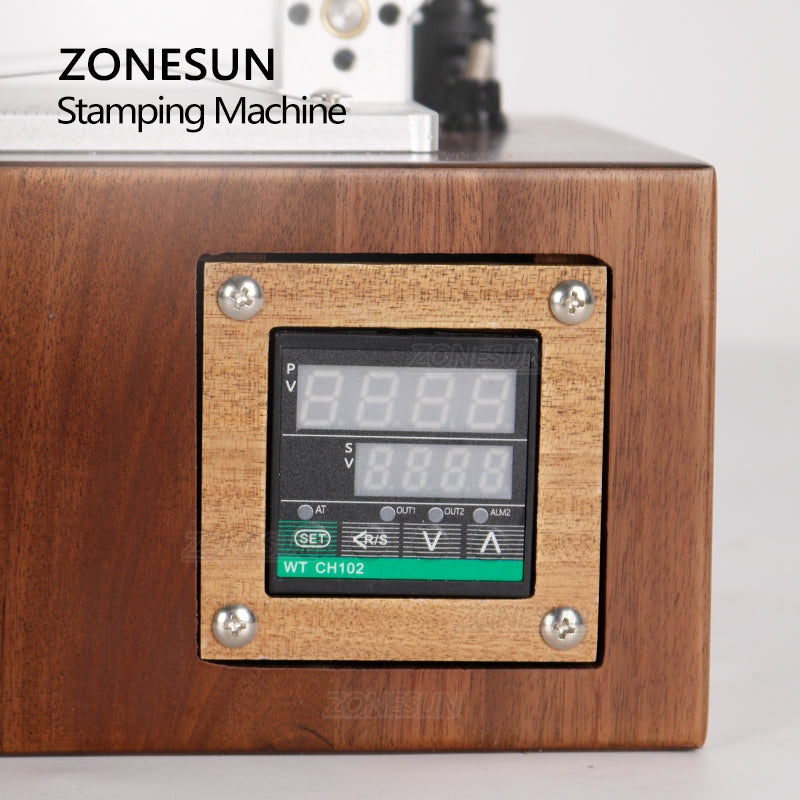 ZONESUN WT‑90XT Walnut Desktop Hot Stamping Machine with Drawer
