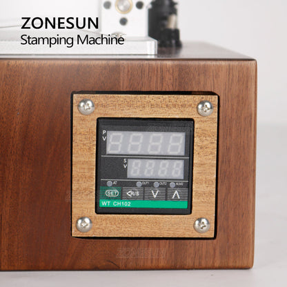 ZONESUN WT‑90XT Walnut Desktop Hot Stamping Machine with Drawer