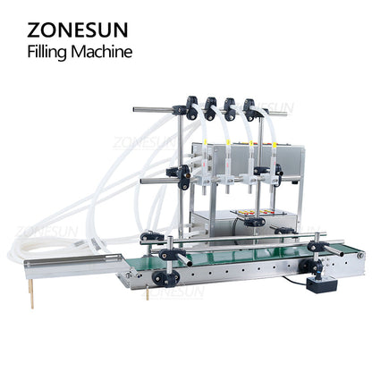 ZONESUN ZS-DTDP4G Auto 4-Nozzle Liquid Filling Machine with Conveyor