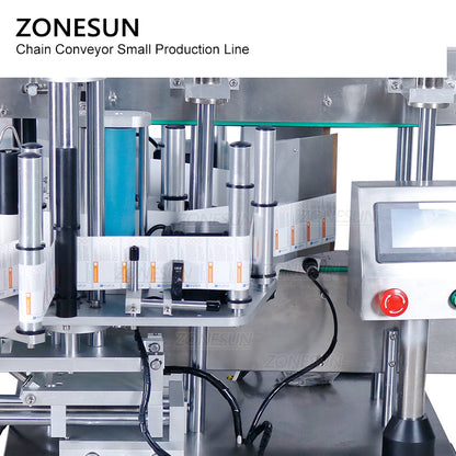 ZONESUN Piccola linea di produzione di tappatura di riempimento pneumatica automatica ed etichettatura piatta