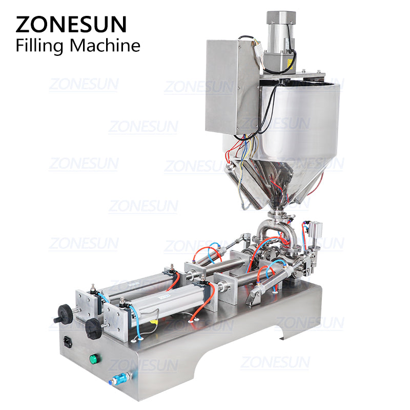 ZONESUN 2 Heads Paste Sauce Jam Filling Machine with Mixer & Heater