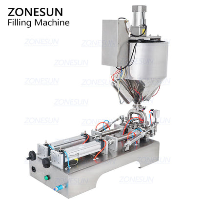 ZONESUN 2 Heads Paste Sauce Jam Filling Machine with Mixer & Heater