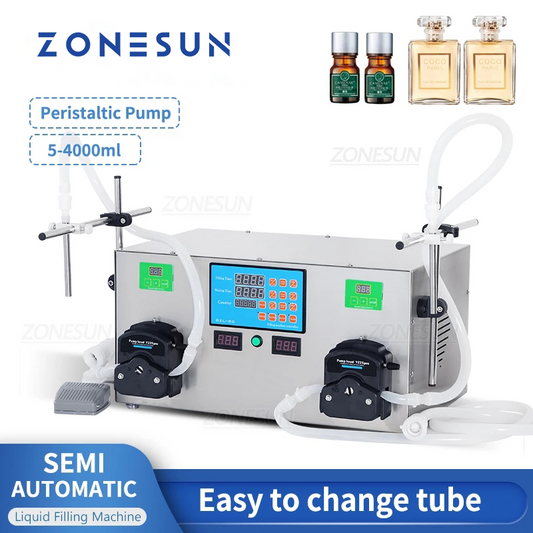 ZONESUN Semi-auto Liquid Filling Machine with Dual Nozzles