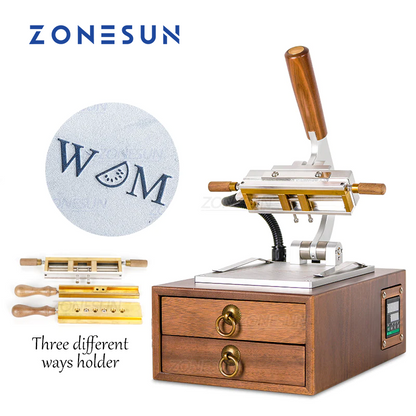 ZONESUN WT‑90XT Walnut Desktop Hot Stamping Machine with Drawer