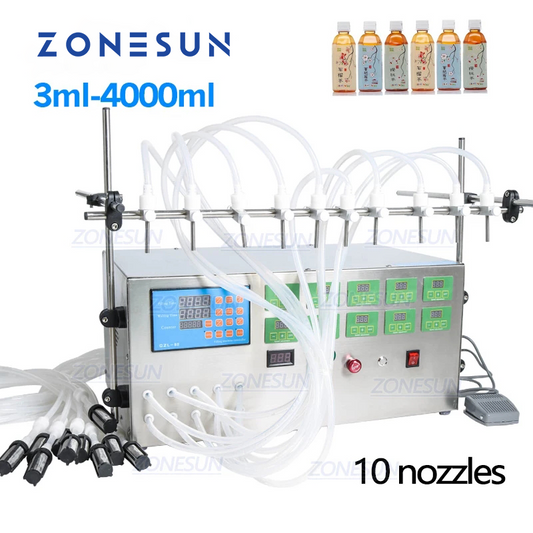 ZONESUN Electric 10‑Nozzle Diaphragm Pump Liquid Filling Machine