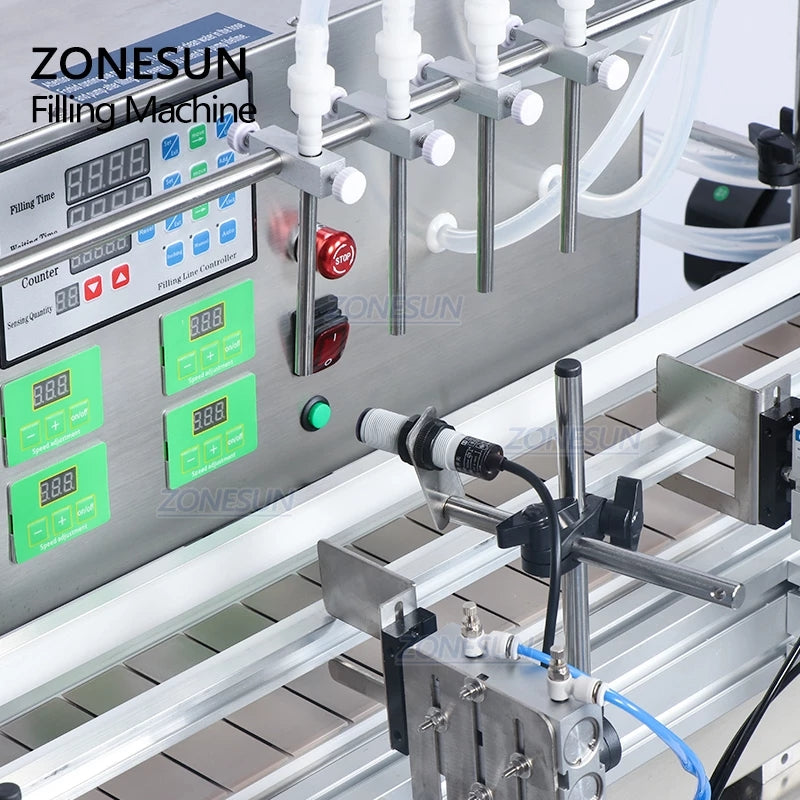 ZONESUN ZS-DTDP-4P Auto 4-Nozzle Liquid Filling Machine with Conveyor