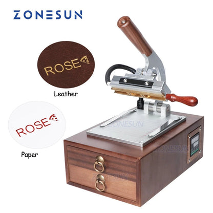 ZONESUN ZS‑110C Walnut Desktop Hot Stamping Machine for Wood & Leather